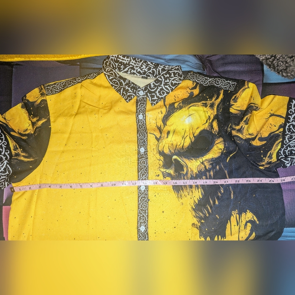 Bold Yellow Graphic Button Down Shirt Fits Like XL - Picture 7 of 10